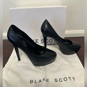 Blake Scott Women’s high heel block platform leather heels pump in black Sz 7,5